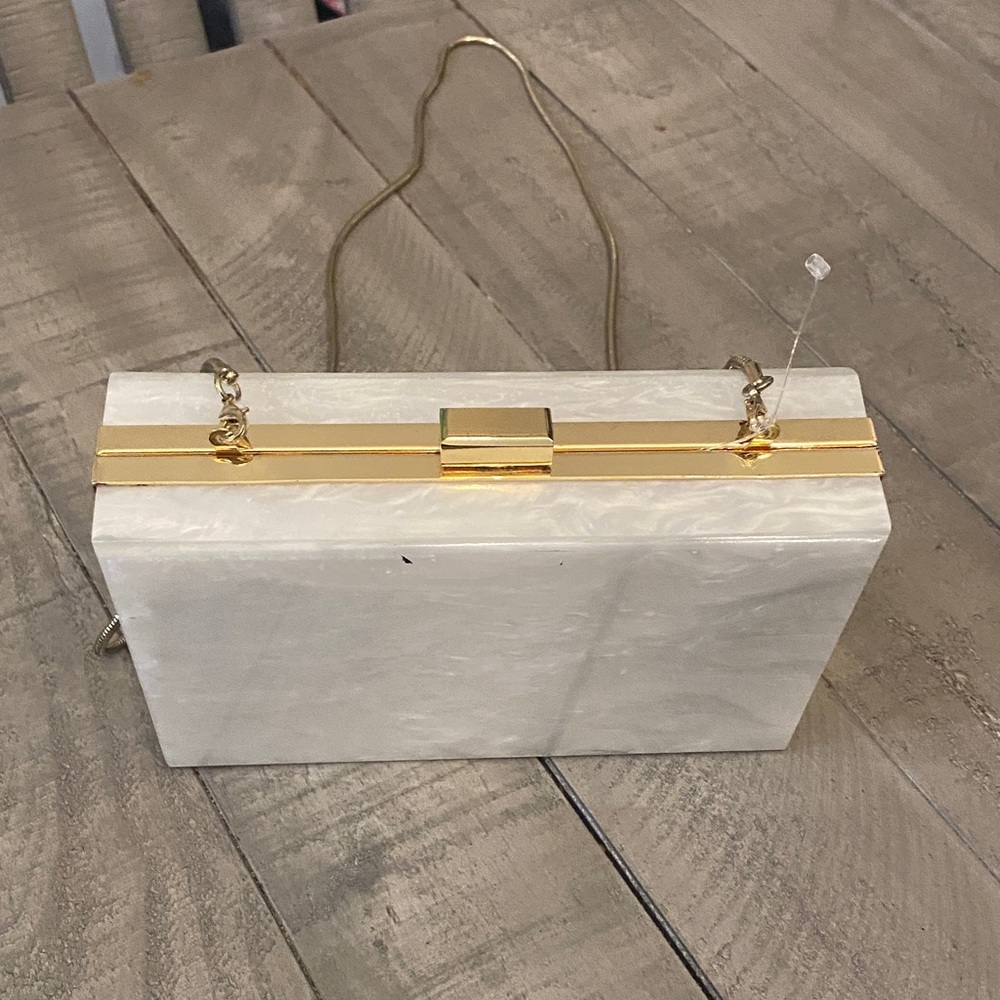 Rachel Zoe Women's White Pearlized Hardbox Clutch with Gold Hardware